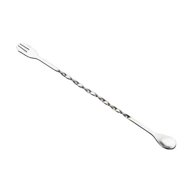 Dual-Head Stainless Steel Cocktail Stirring Spoon and Fork