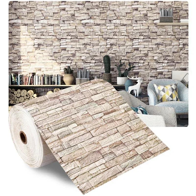 3D Soft Foam Brick Wallpaper Sticker Roll DIY Self Adhesive Living Room Home Kitchen Bathroom Decorative Wall Paper