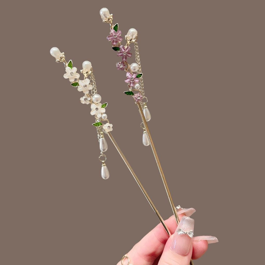 Vintage Crystal Pearl Flower Hair Sticks for Women Chinese Style Cross Tassel Hairpin Disk Hair Chopsticks Hair Accessories Gifts