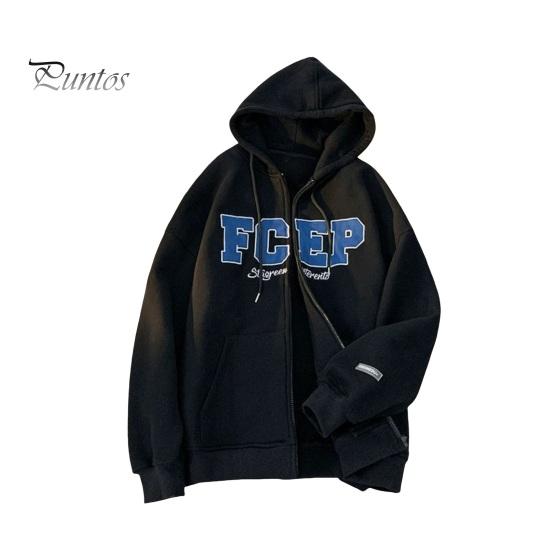 

Мужское осенне-зимнее пальто с капюшоном, свободный кардиган на молнии с капюшоном, вышитые буквы, верхняя одежда с карманами, уличная спортивная куртка средней длины M чёрный