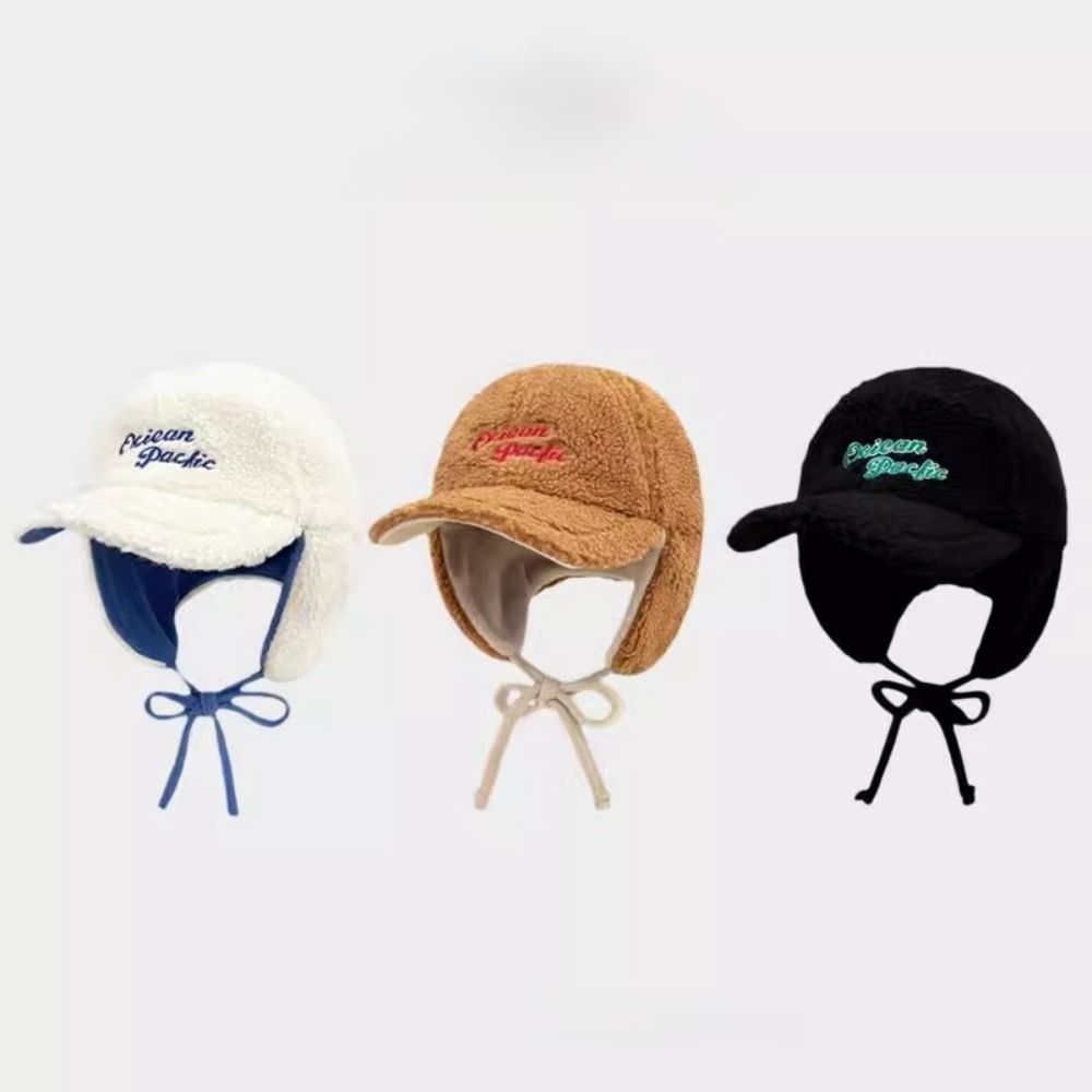 Ear Protectors Warm Pilot Hat Earflaps Visor Lamb Wool Hat Winter Baseball Cap Outdoor Sports