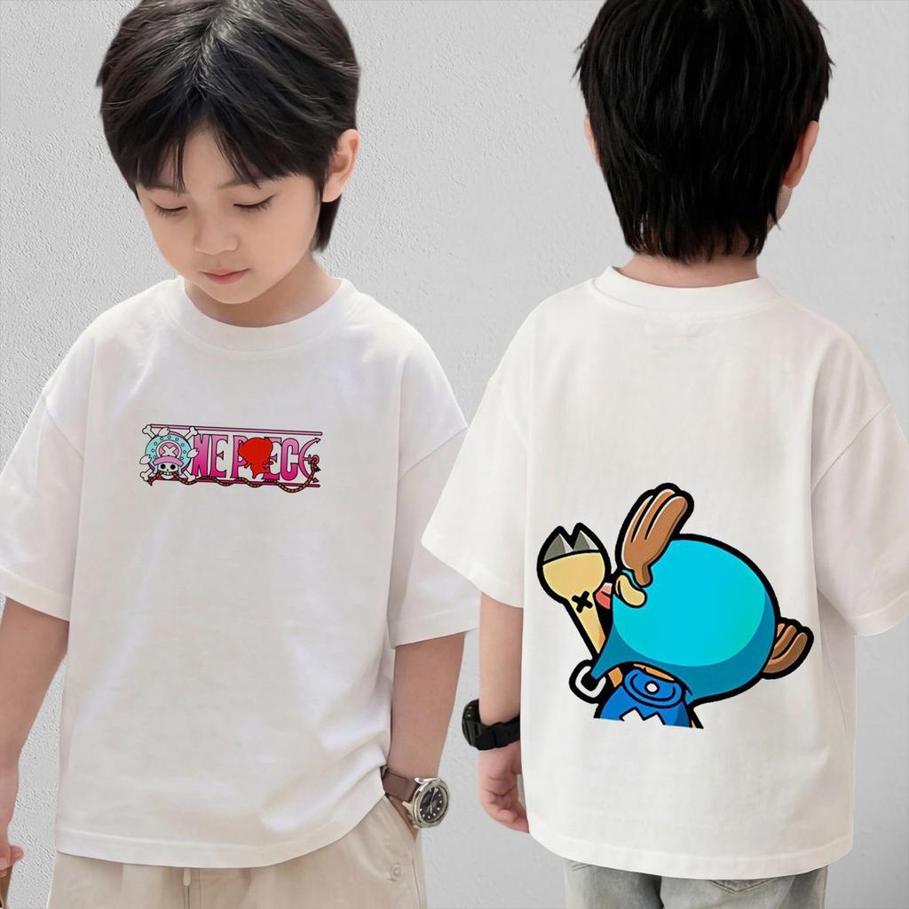 One Piece Cute Chibi Character Print Cotton T-Shirt  Kids Clothes 2026 Summer Short-Sleeve Casual Tee Tops