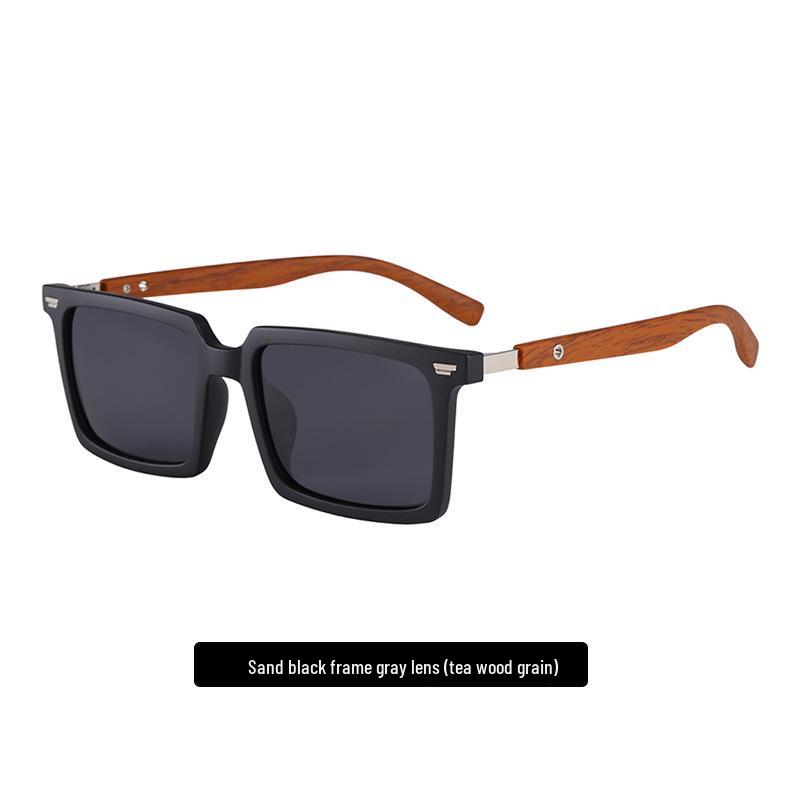 High-End Retro Square Sunglasses with UV Protection & Wood Grain Legs for Men & Women