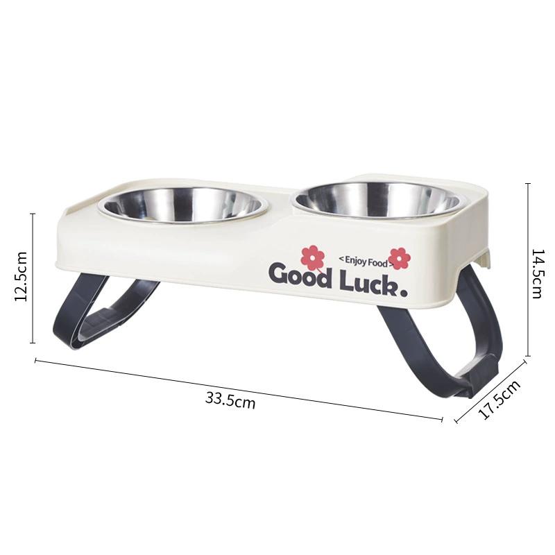 Comedero doble de acero inoxidable para mascotas, antideslizante y elevado para gatos y perros
