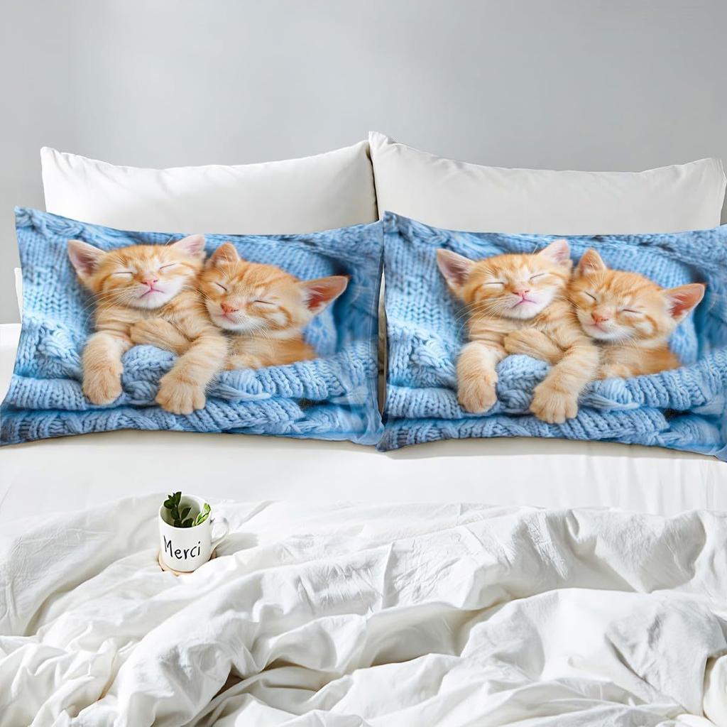 Cute Kitten Three-Piece Quilt Cover 3D Digital Printing Bedding Set Bed Cover