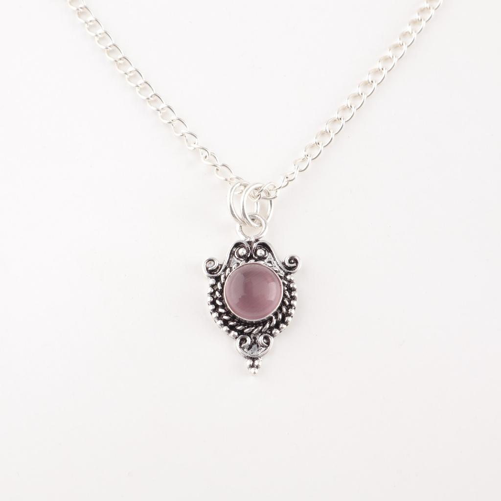 Natural Purple Cat's Eye Gemstone 925 Stamped Silver Jewelry Handcrafted Pendant PP-39-50