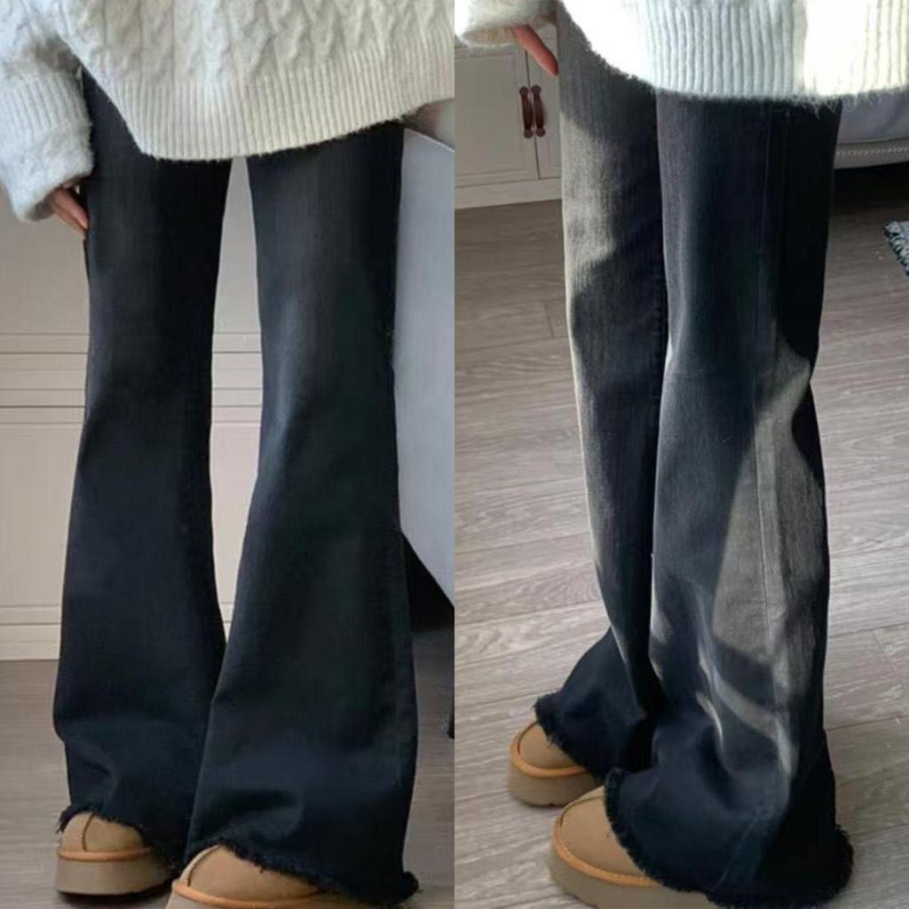 Women's Black High-Waisted Micro-Flare Stretch Jeans 2026 - Spring Slimming Floor-Length Bell Bottoms