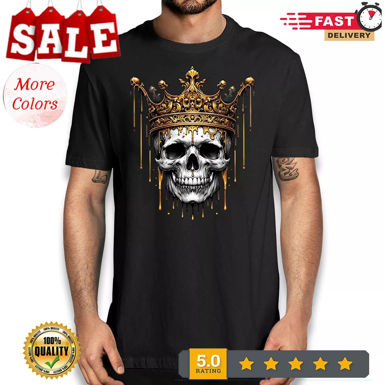 2026/Vintage Golden Skull King T-shirt - Artistic Royal Crown Novelty Graphic Te S разноцветный