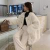 Light Fur Coat Medium and Long Lamb Wool Coat Winter Round Neck Horn Buckle Plush Clothes Women