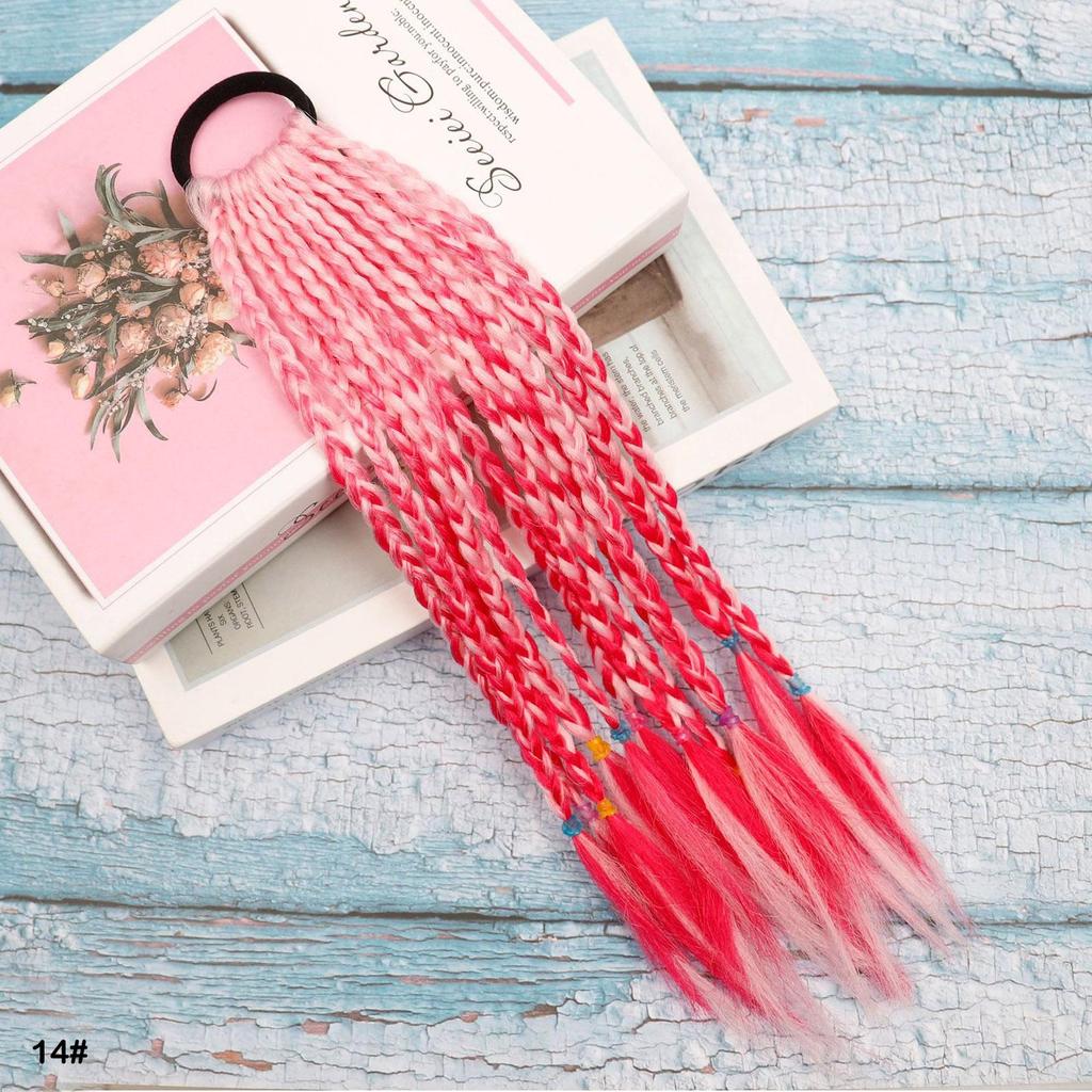 Rubber Band Ponytail Short Colored Braided Hair Extension Rainbow Colorful Synthetic Ponytails for Girls Daily Party Use