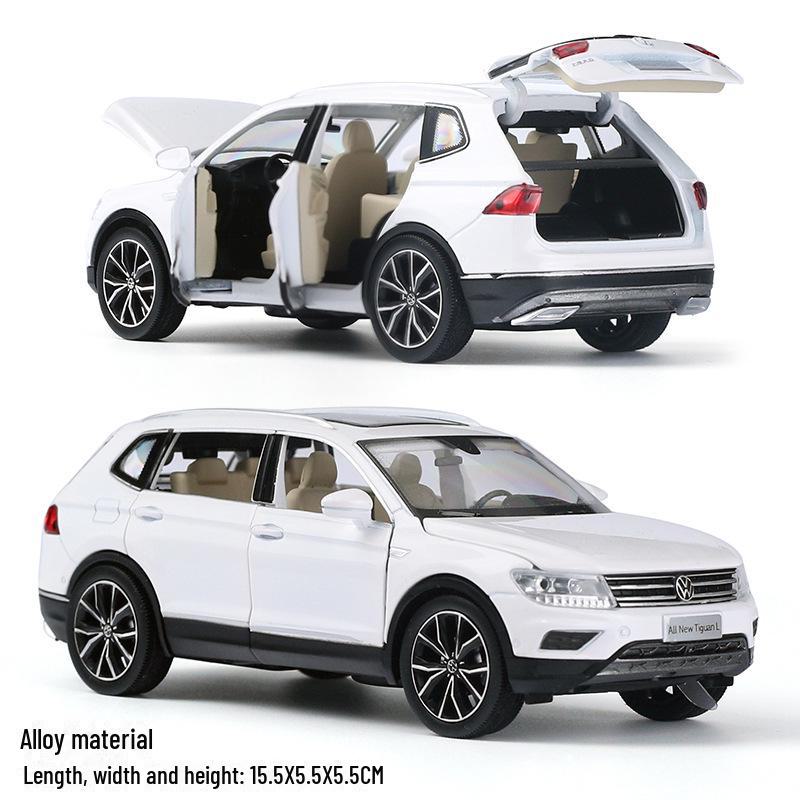 Modello di auto giocattolo in lega Volkswagen Tiguan L in scala 1/32 con meccanismo pull-back, suono, luce e sei porte - Veicolo fuoristrada imballato.