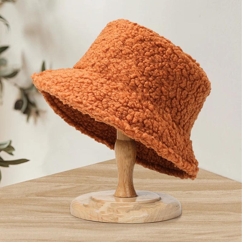 Autumn and winter thermal basin hat retro bucket hat word men and women lamb wool bucket hat