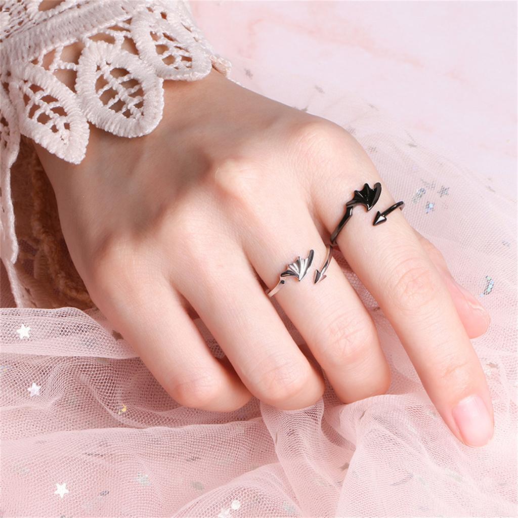 Retro Angel Demon Wings Couple Rings For Women Men Fashion Creative Personality Flying Wing Open Ring Set Lovers Punk Jewelry