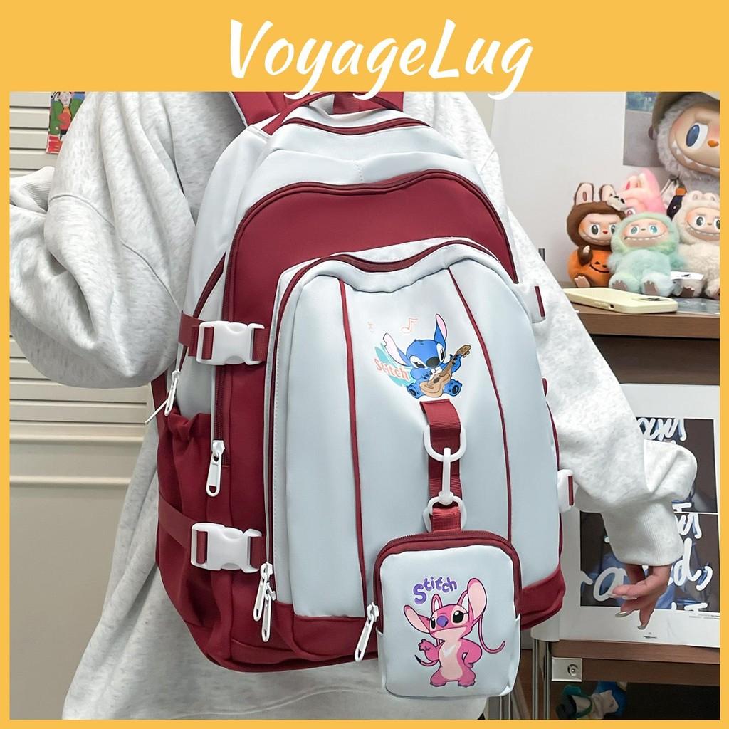 Stitch Pattern Angel School Backpack Anime Design Schoolbag Large Bag Capacity