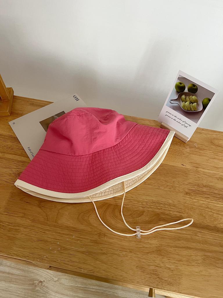 Light and quick-drying wide brim bucket hat Spring and summer camping windbreak rope Contrast color sun hat Sunscreen sunshade basin hat Children