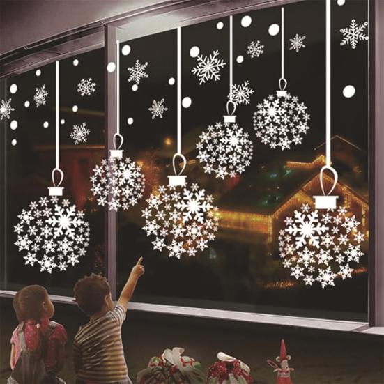 Świąteczne Naklejki na Okno Płatki Śniegu Duże Białe Naklejki na Okno Płatki Śniegu Zimowe Naklejki PCV na Szkło Dekoracja Świąteczna Wewnętrzna