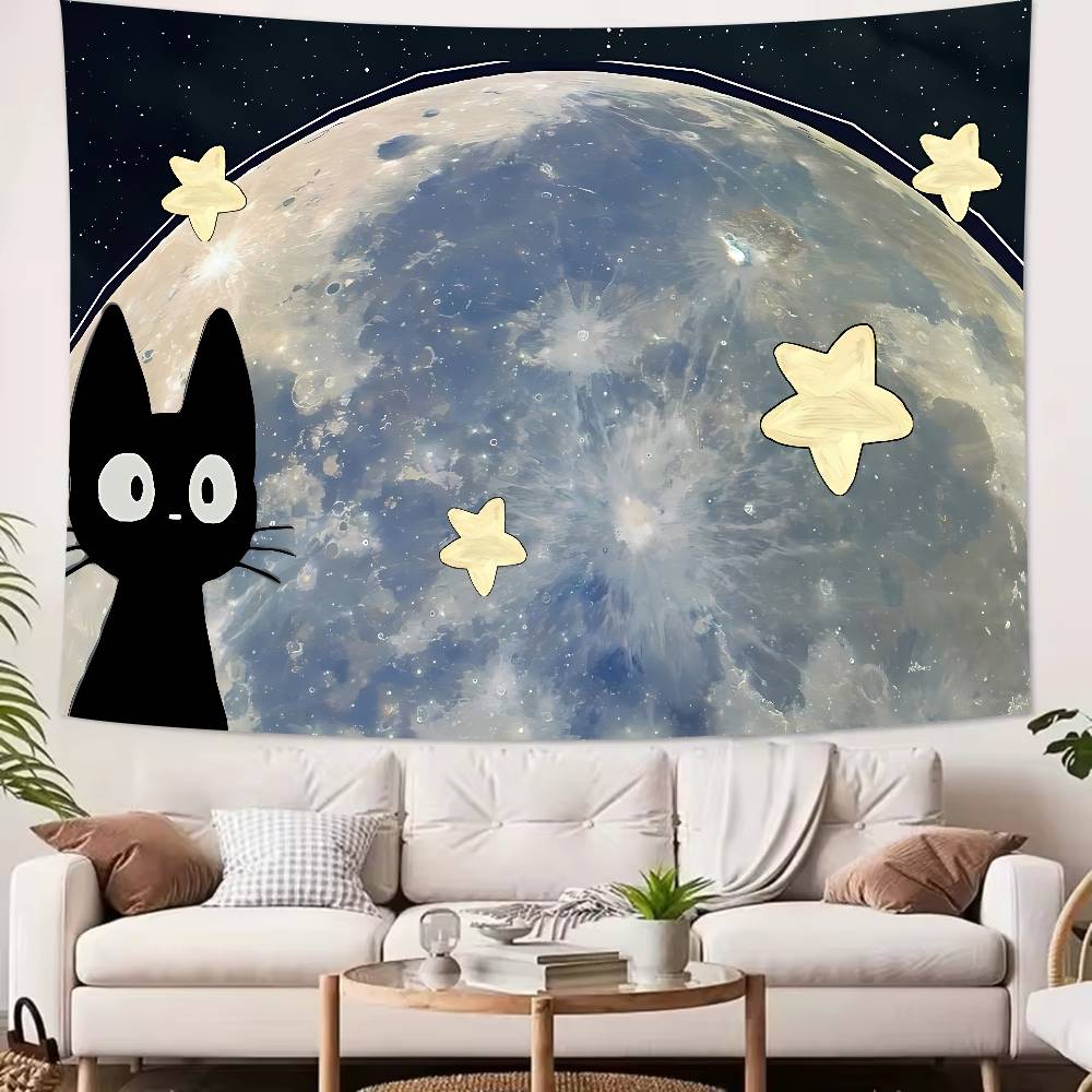 XL Pretty Cute Green Cat Art Tapestry Decoration Bedroom Dormitory Background Cloth Holiday Home Party Living Room Club Tapestry