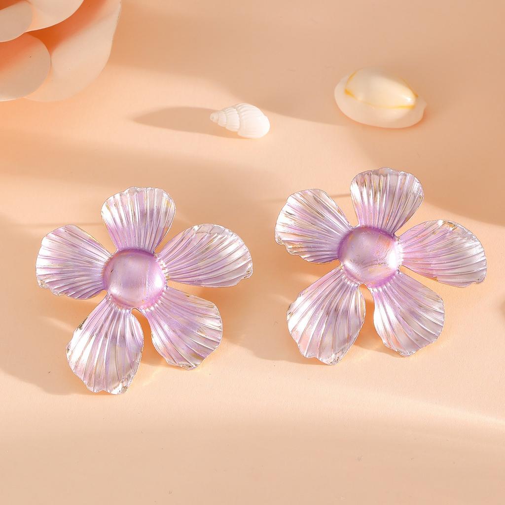 European and American new metal flower earrings, high-end earrings, women's exaggerated flower stud earrings, petal jewelry