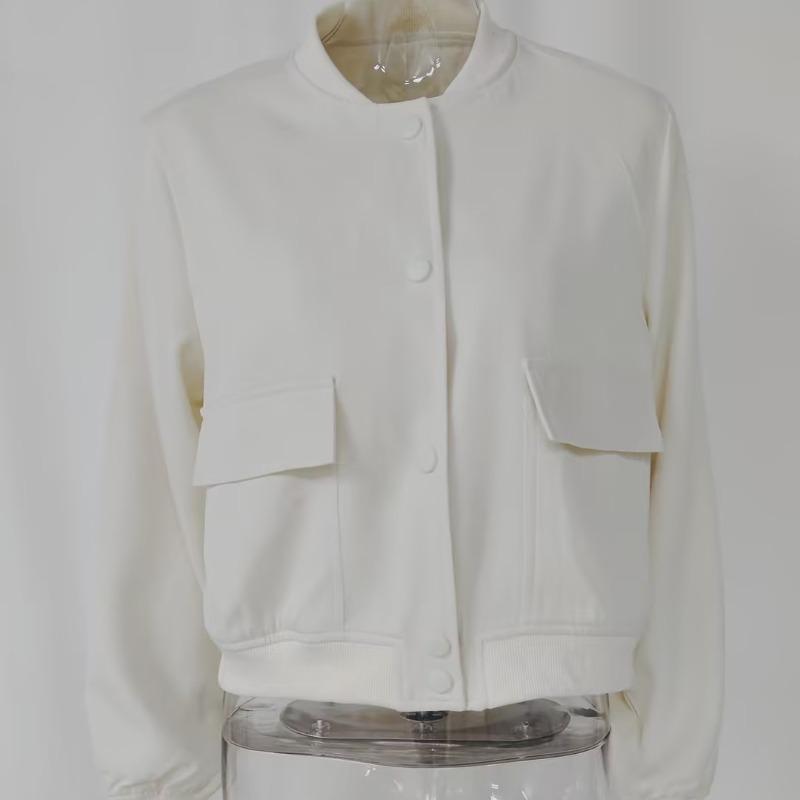 Podzimní nová vintage stojáček ležérní dámská bunda zimní dlouhý rukáv ležérní volné kabáty dámské jednobarevné kapsy zapínání na knoflíky krátká bunda kabát 25087