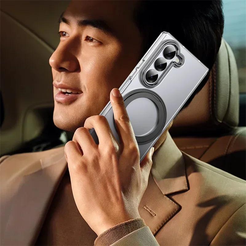 360°Rotating Magnetic Holder Phone Case for Samsung Galaxy Z Fold 7 6 5 4 3 Screen Protector Magsafe Wireless Charging Cover