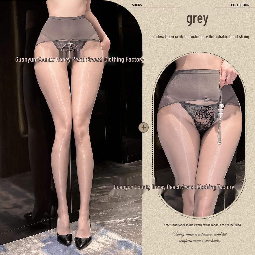 Aurora Black Open Crotch Stockings with Removable Pearl Massage Socks