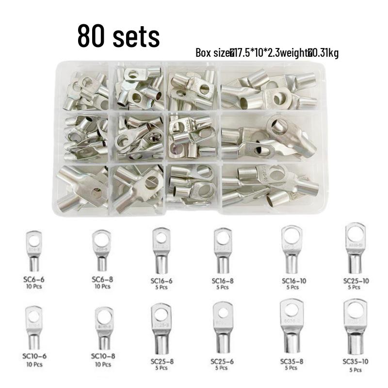 Copper Tube Terminals Set: 80-SC Series, 160-Piece Peep Hole SC6-25 Boxed