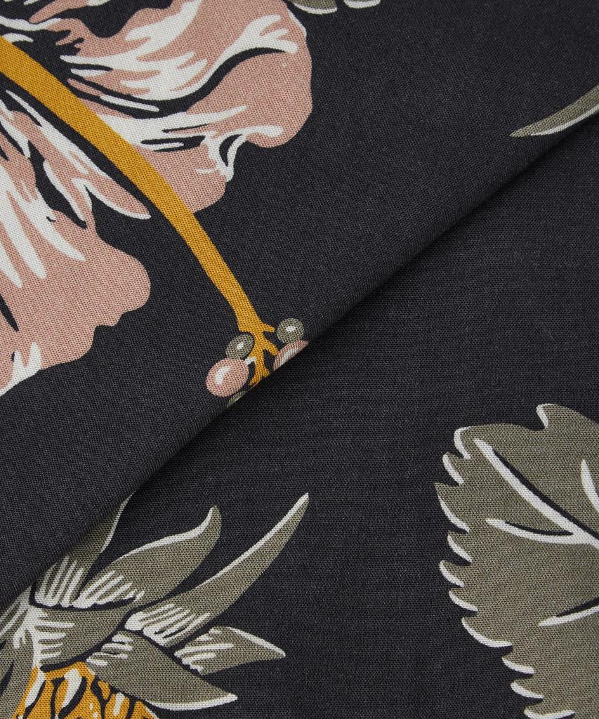 OUTSTANDING Hawaiian Open Collar Half Shirt Hibiscus_Black