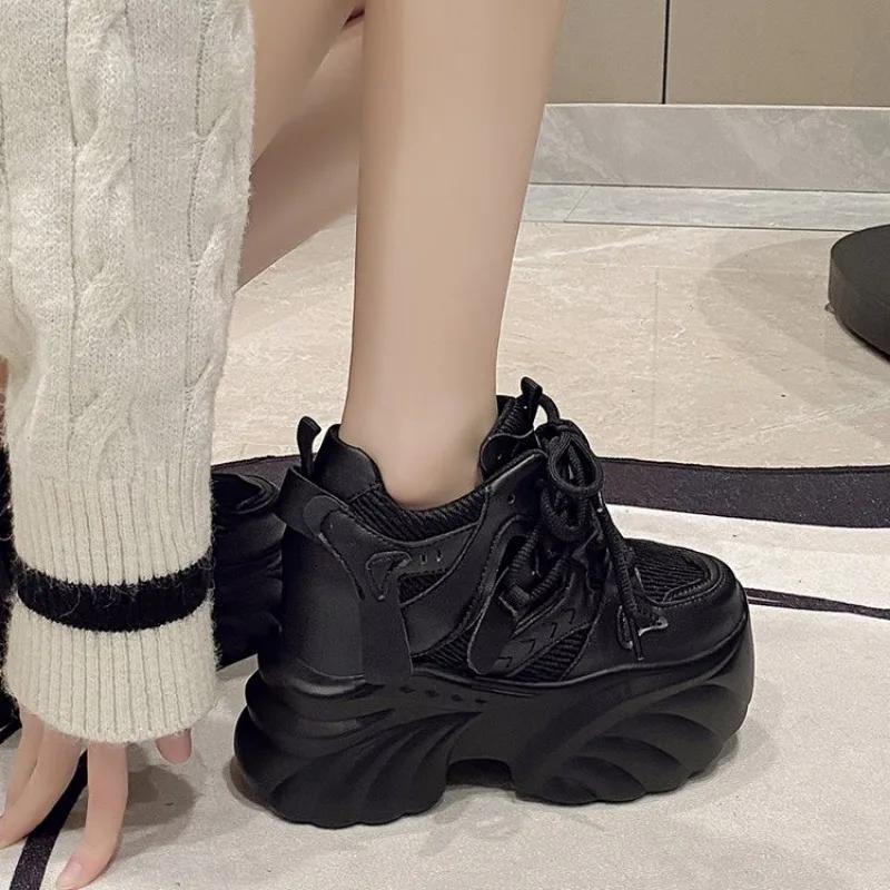 Fashion high-quality 2025 New Women Platform Sneakers Mesh Casual Chunky Shoes Heels Wedges Breathable Height Increasing Shoes Woman