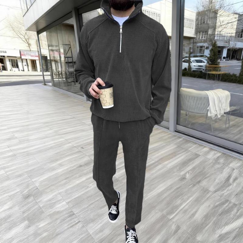 

Spring and Autumn New Style Sweatshirt Men s Simple Casual Suit Stand Collar Half-Zip Pants Suit S сірий