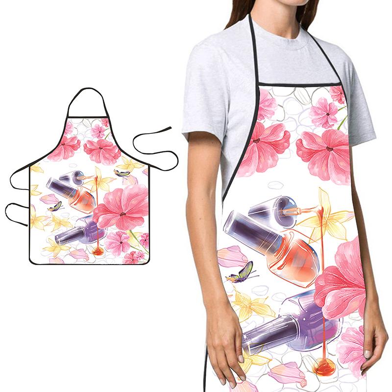 Nail Polish Printing Beauty Kitchen Women Apron Household Cleaning Pinafore Salon Home Cooking Baking Manicure Work Clothes