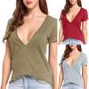 Damen locker Farbe Tiefes V-Ausschnitt Sexy Kurzarm T-Shirt