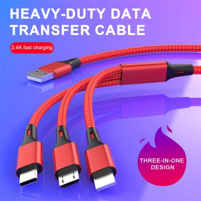 Schnellladekabel 3-in-1, geflochtenes Nylon, langlebig, verwicklungsfrei, Typ C/Micro USB/8-Pin, zuverlässiges Datenkabel für mehrere Geräte