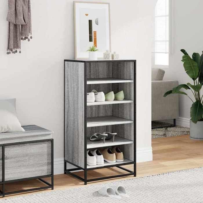 VidaXL Étagère à chaussures sonoma gris 48x38x97,5cm bois d'ingénierie, rangement de chaussures, armoire de rangement de 849207
