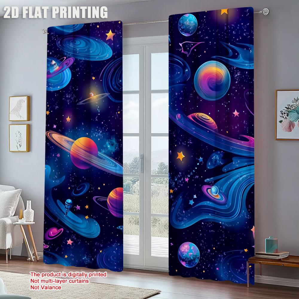 2pc    Window Drapes Outer Space Durable Polyester  Without Electricity Holiday Decorations Perfect for Carnival Decor