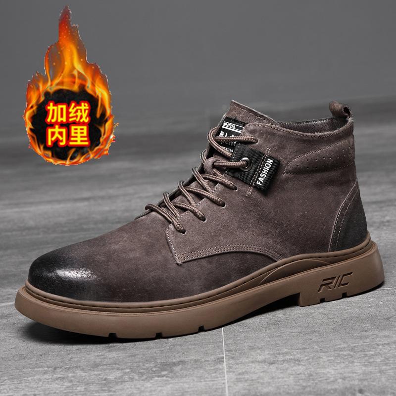 

2025 осень-зима мужские ботинки Martin средней длины из кожи повседневные рабочие ботинки модные британские бархатные теплые мужские ботинки для пустыни 44