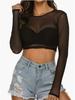 Dámský průsvitný síťovaný crop top s dlouhým rukávem