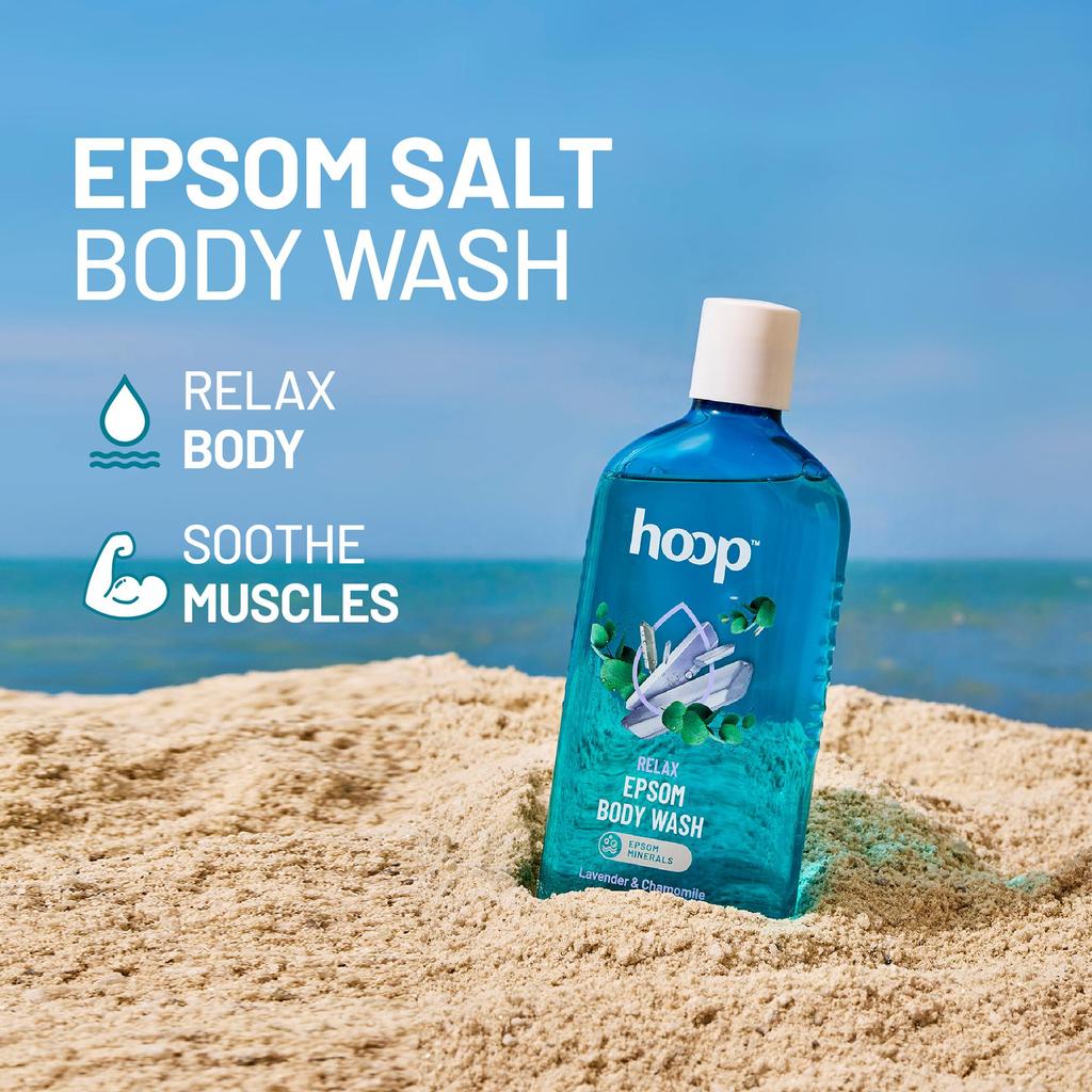 hoop Epsom Body Wash | Epsom Salt Body Wash For Shower, Hand & Foot Soak, Workout Recovery, Bath Salt, Relaxation, Skin, Feet, Lavender | 300 ml