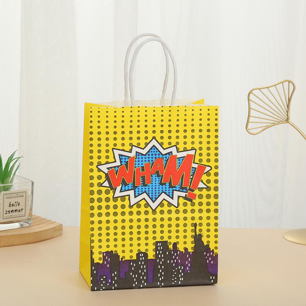 StoBag, Superhero Reusable Kraft Paper Gift Bags, Boom pattern, for birthday, party supplies, children's candy package, 12/30pcs