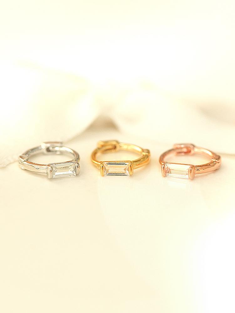 Minimalpiercing 925 Gold Mini Cubic One-Touch Ring Piercing Earrings