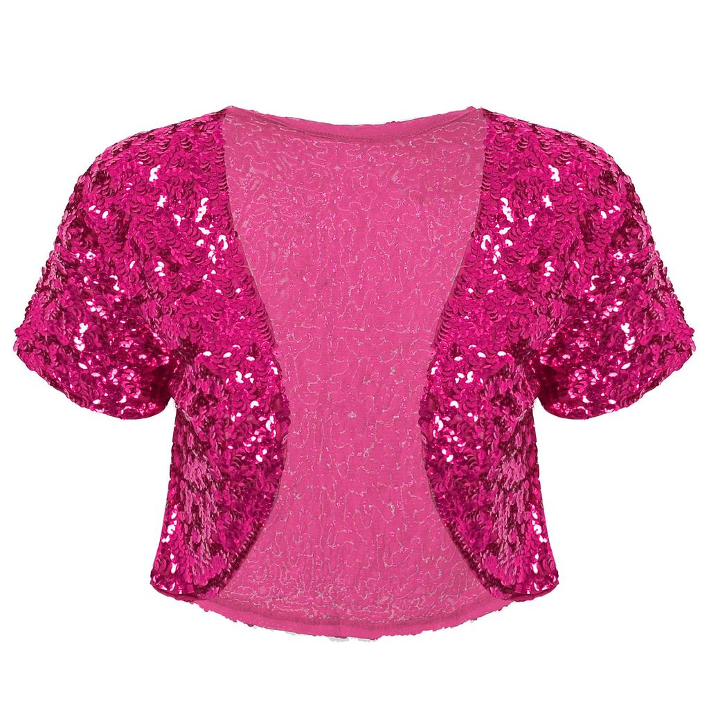 Women Sequin Cropped Jacket Glitter Waistcoat Cardigan Style Shiny Outerwear Stage Performance Costume Top
