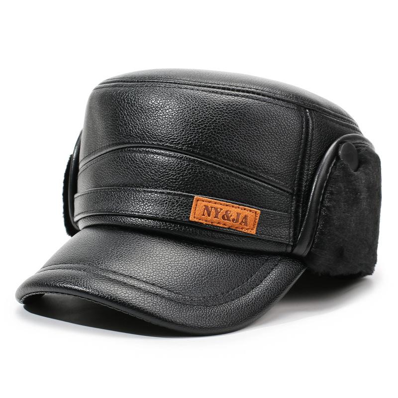 

Шляпа для мужчин среднего и пожилого возраста, зимняя теплая, отцовская, дедушкина, кожаная, бархатная, для пожилых, с защитой ушей, плоская кепка чёрный