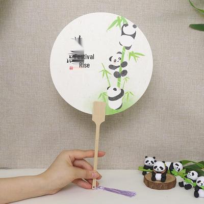 Éventail Rond Panda Style Chinois Peint à la Main Qingxi Yilin