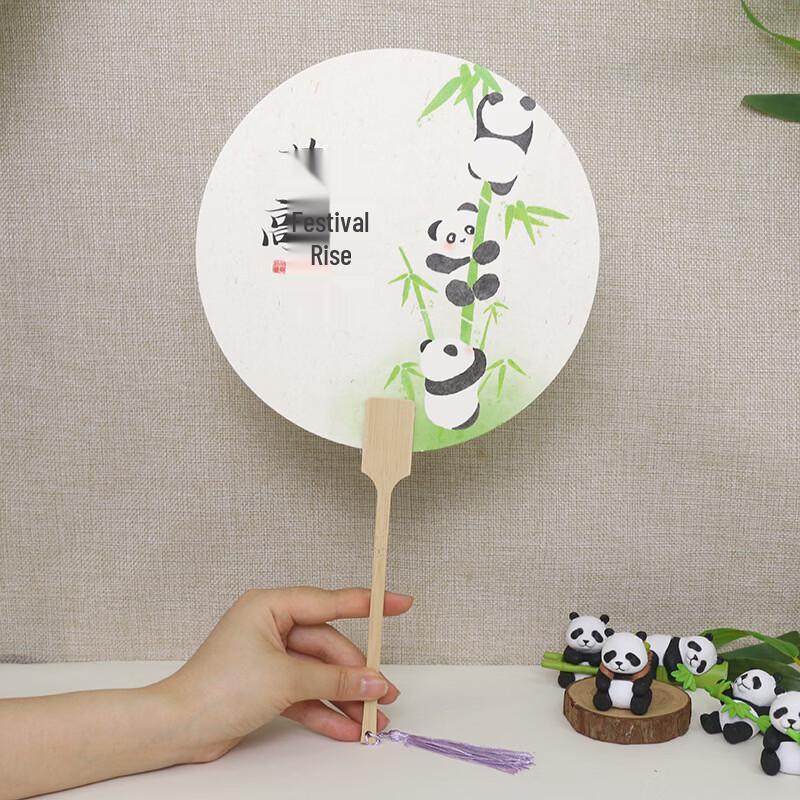 Циньси Илин Ручная роспись Китайский стиль Панда Круглый веер