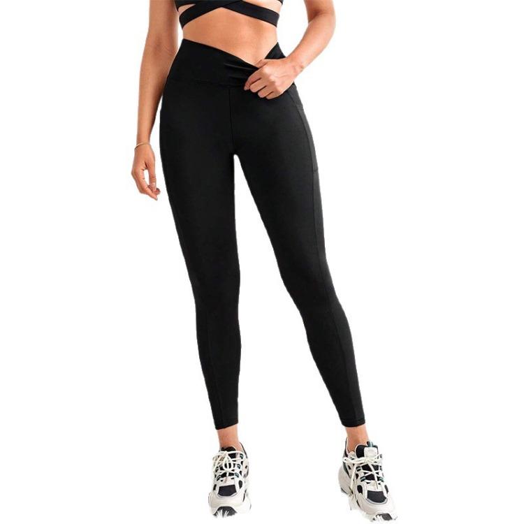 Brushed-effect Side-pocket Leggings Skin-friendly Fitness and Yoga Trousers for Women