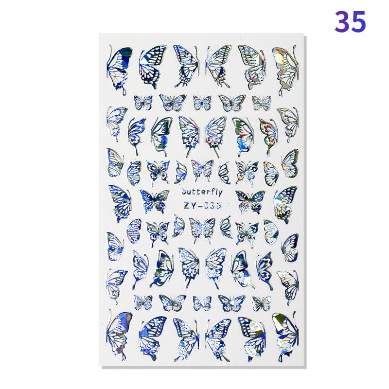 4Sheets Holographic 3D Butterfly Nail Art Stickers Adhesive Sliders Colorful DIY Golden Nail Transfer Decals Foils Wraps Decorations