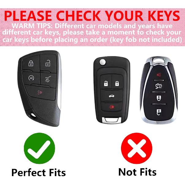 Key Fob Cover With Diamond Heart Keychain Car Key Shell Compatible With -2024 Chevy Tahoe Suburban GMC Yukon Denali Silverado Buick Full Protector