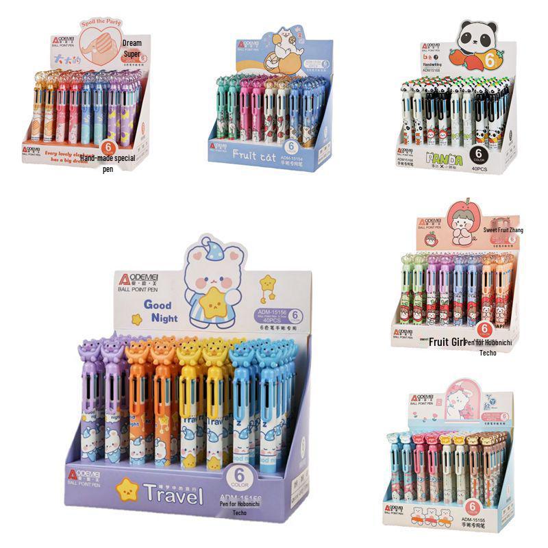 6-Color 0.7mm Ballpoint Pen Set for Drawing and Notetaking – Clickable Multi-Color Student Prize Stationery