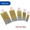 50PCS Titanium-Coated HSS Spiral Drill Bits, 1.0-3.0mm, Round Handle, Straight Shank