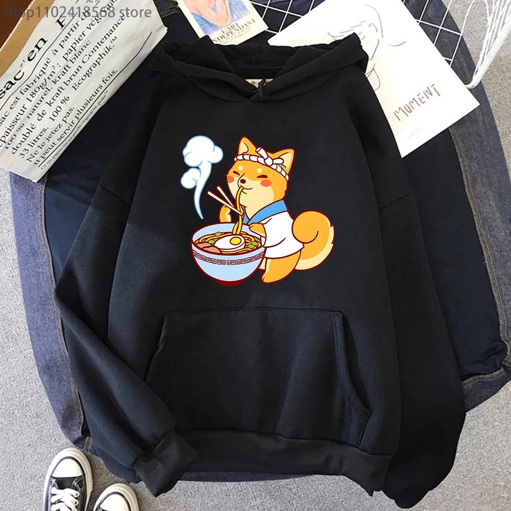 Ramen Shiba Hoodies Mens Cartoon Graphic Sweatshirt Long Sleeve Casual Kawaii Dog Pullover Aesthetic Women Coats