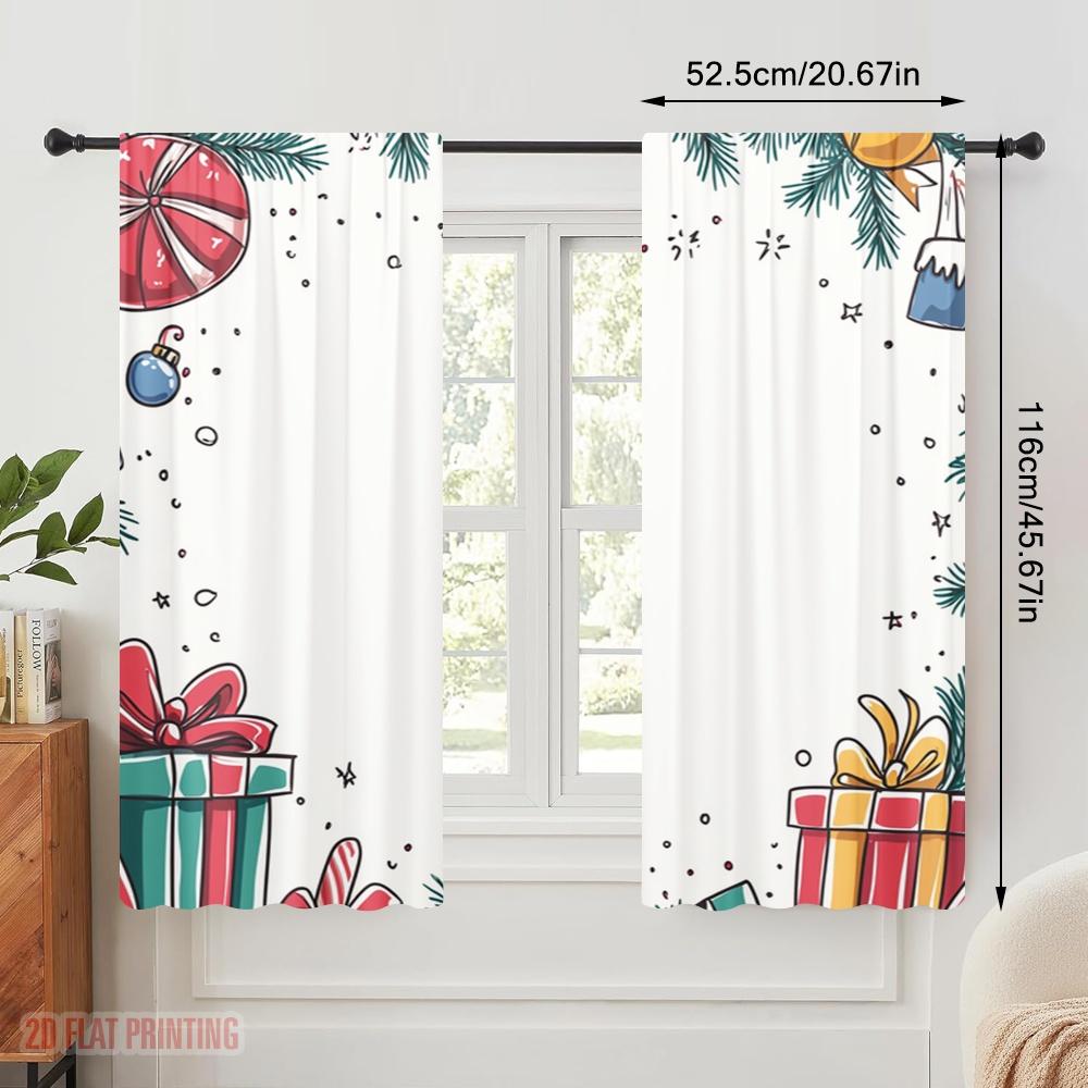 2 Stück, 2D-Flachdruck Moderne Vorhänge Weihnachtsornamente Geschenke Festlich Polyester Einfache Installation (ohne Stange) Dekorationen